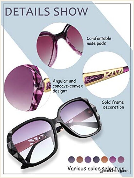 7 Pack Oversized Sunglasses Sparkling Frame Classic Square Polarized Ladies main image 4